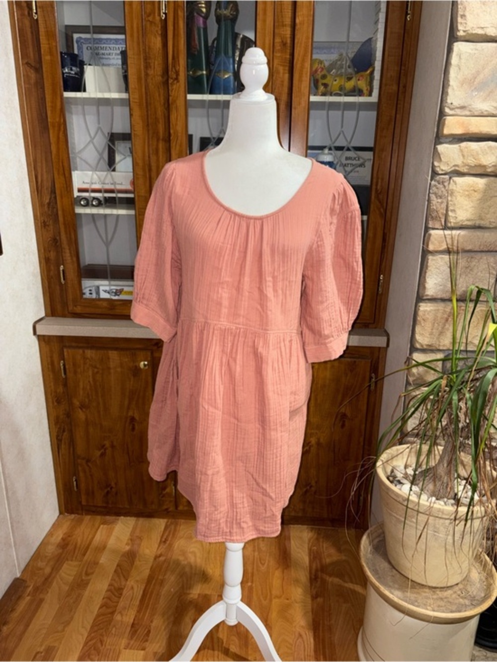 Be Divine size large 100% cotton babydoll dress with pockets clay pink colored